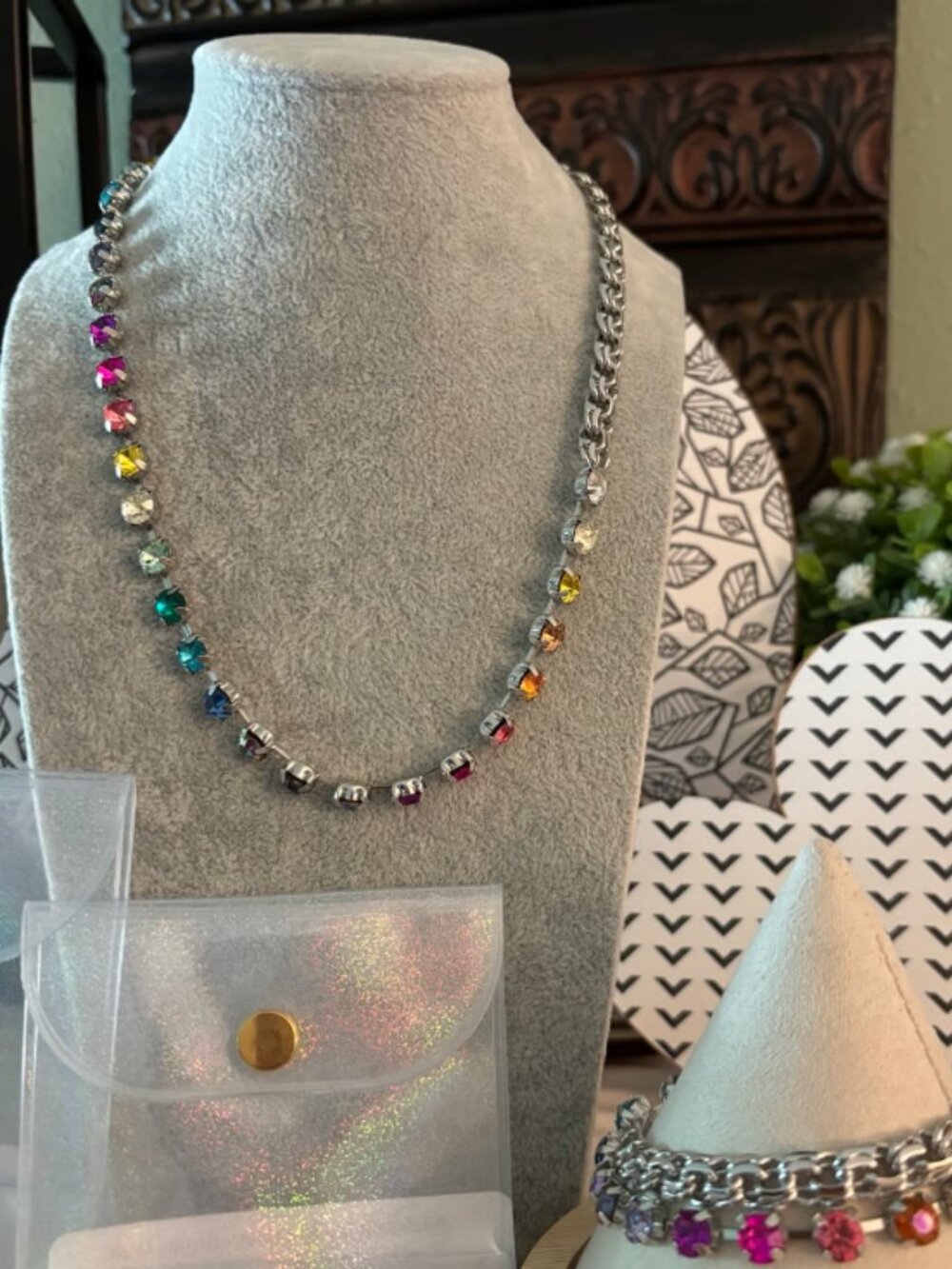 Bar by Alexa Rae All About Me Necklace and Bracelet- Silver Bright Multi
